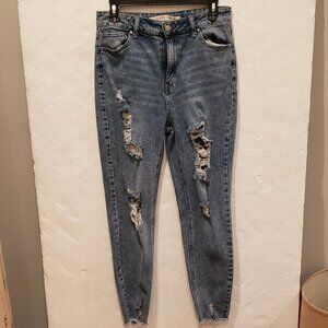 Tinseltown Distressed Ripped High Waisted Blue Jeans
